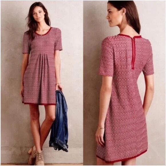 Anthropologie Dresses & Skirts - Anthropologie Maeve Dora dress fit & flare puckered knit short sleeve maroon S